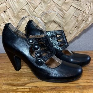Miz Mooz Sharon Black Leather Retro Pumps Women’s Size 10